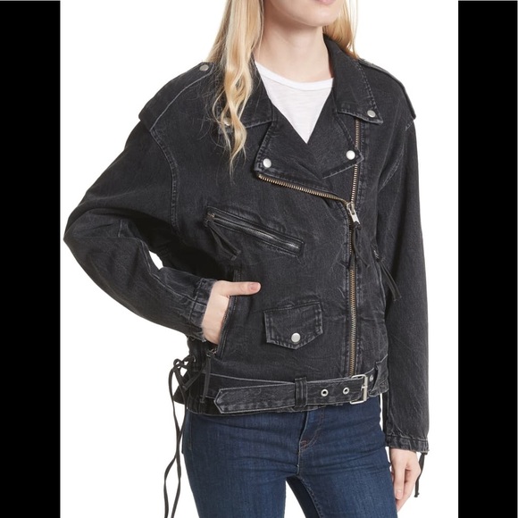 Free People Womens Fall Denim Motorcycle Jacket - Picture 3 of 5